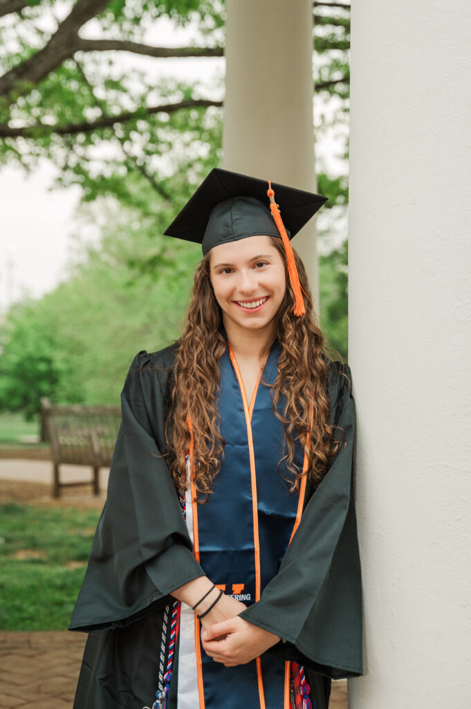 close up of Emily in graduation cap and gown