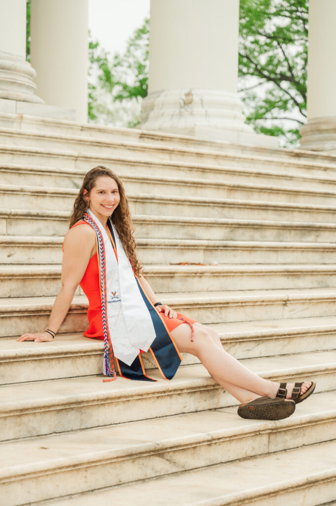 Emily sitting on the Rotunda steps
