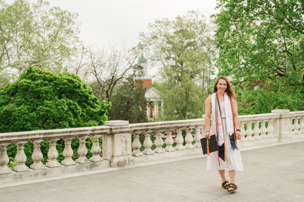 Emily walking on UVA terrace