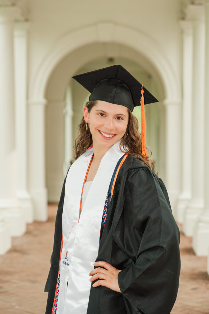 Emily in the West Colonnade at the UVA Rotunda