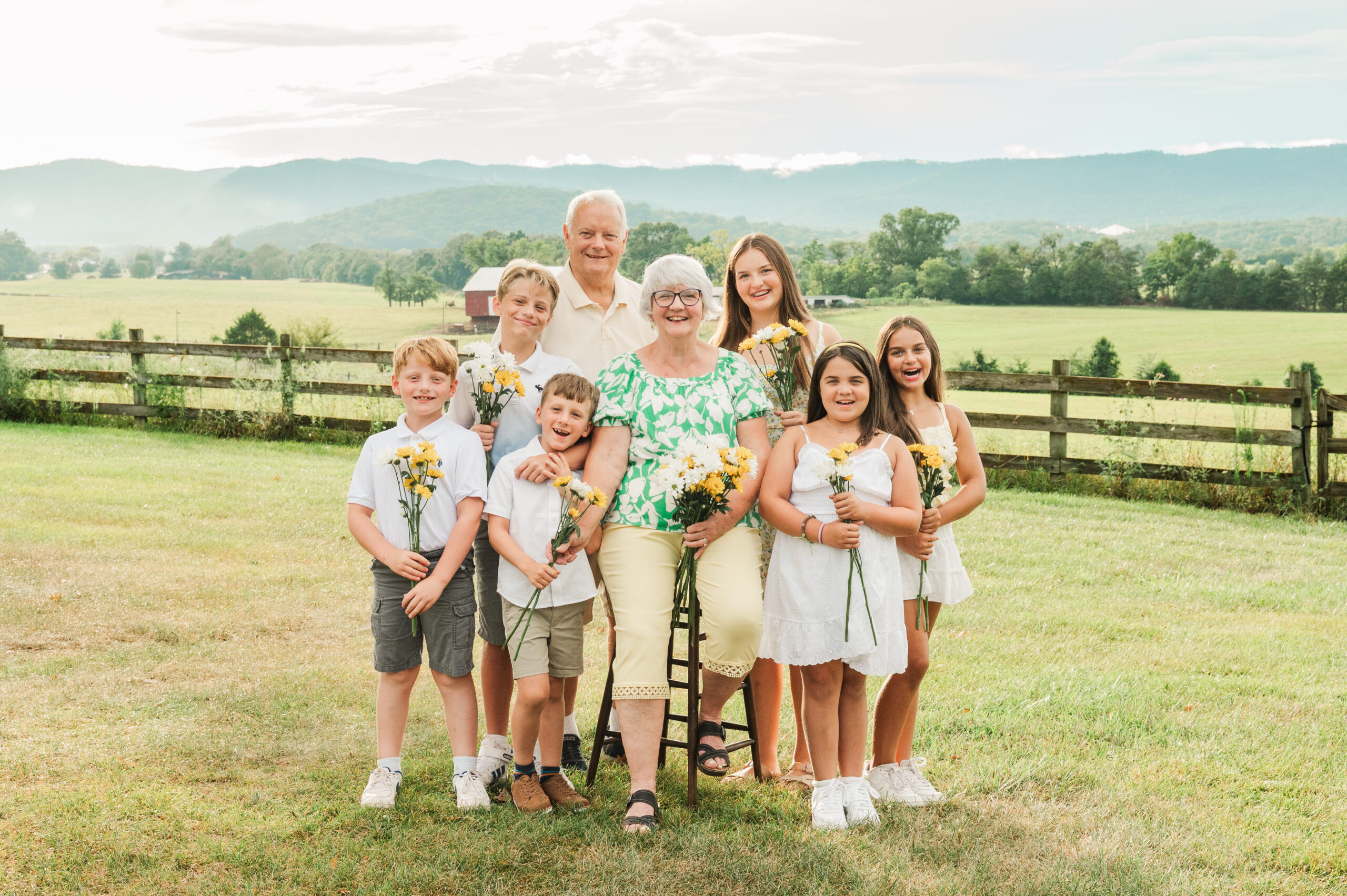 grandparents with all their grandkids during family vacation session in Elkton Virginia