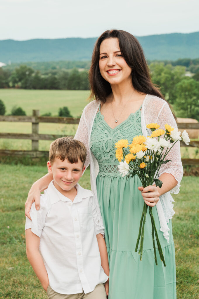 mother and son portrait during Golden hour in Elkton, Virginia, after a summer rainstorm
