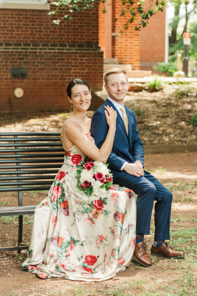sitting portrait of bride and groom