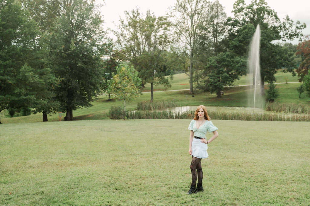 Raichyl’s portrait in front of the fountain at Miller School of Albemarle
