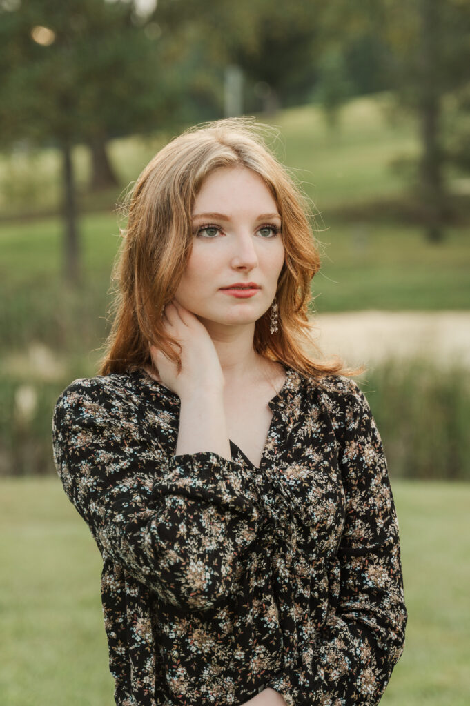 Raichyl with a serious expression during her senior portrait session - Charlottesville, Virginia