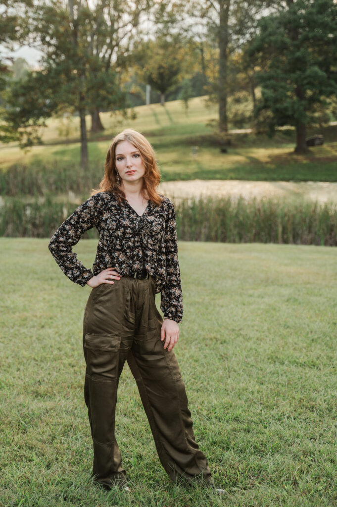 Senior portrait of Raichyl in front of the fountain