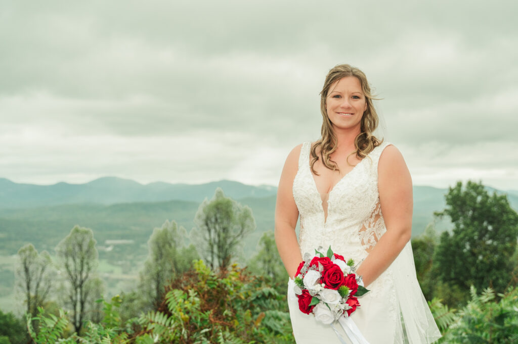 Blueridge mountain vista for rainy bridal session