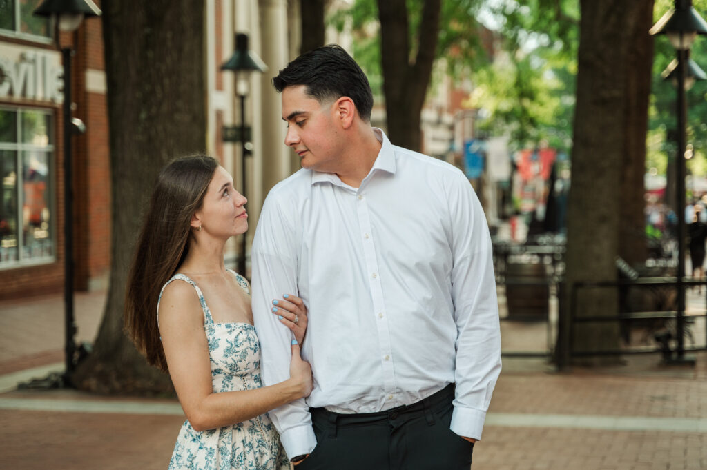 Kara gazing into Alex's eyes during their engagement session