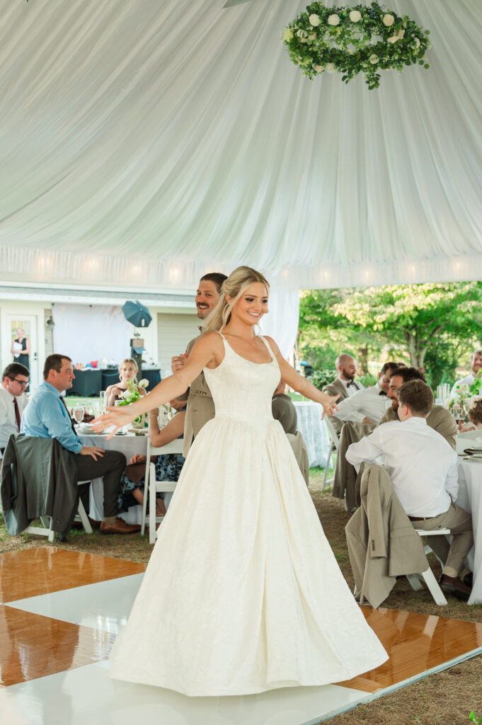 bride celebrating at reception