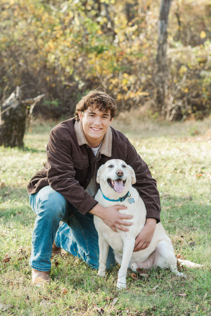 Nicholas with his golden retriever at Humpback Rocks Visitor Center